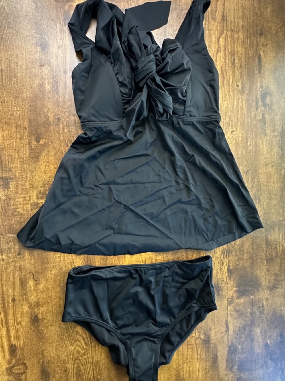Kim Gravel x Swimsuits For All 2-Piece Front Tie Bow Tankini Swimsuit Set Black